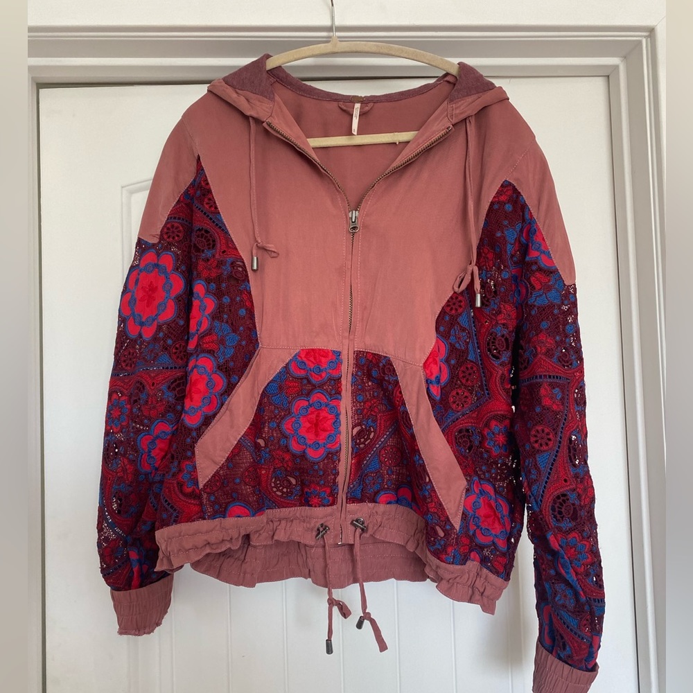 Free People Pink Flowered Zip Up